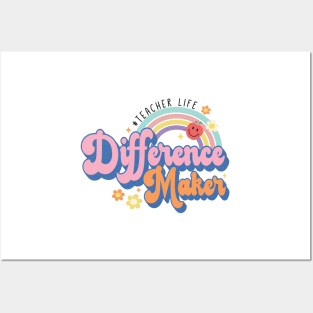 Difference Maker, Teacher Life Graphic Design, Rainbow Pastel Colors Teacher Posters and Art